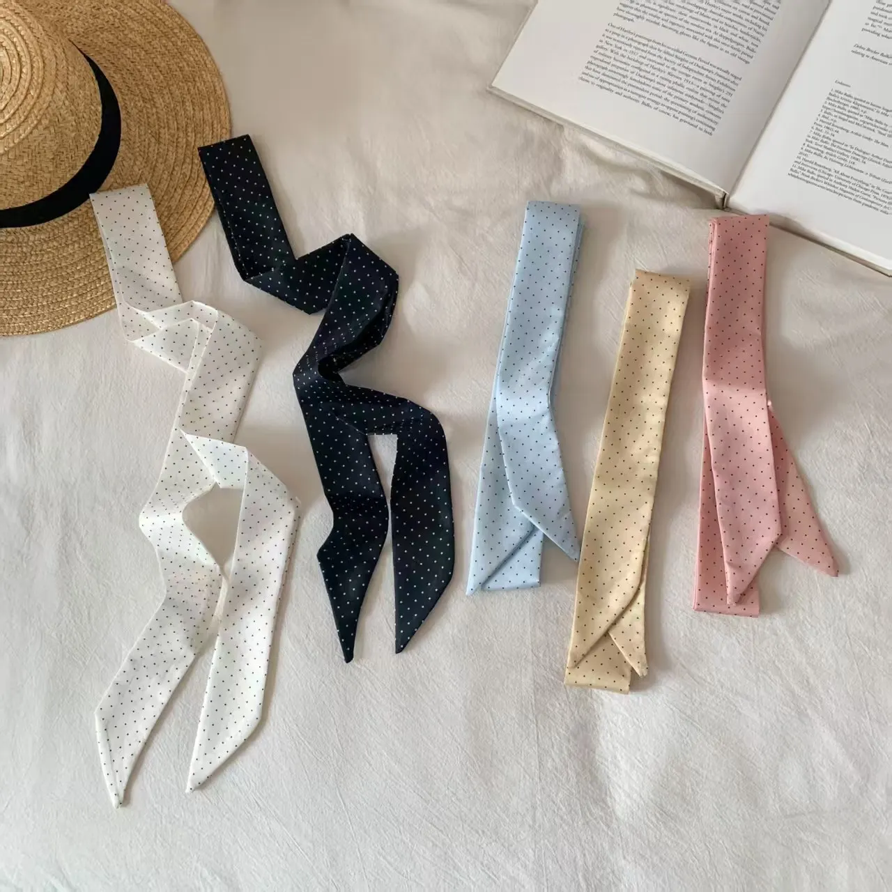 Scarf Skinny Polka Dot Lightweight Satin Chic All Match Versatile Hair Tie Neck Wrap Bag Decor for Women Spring Summer Daily