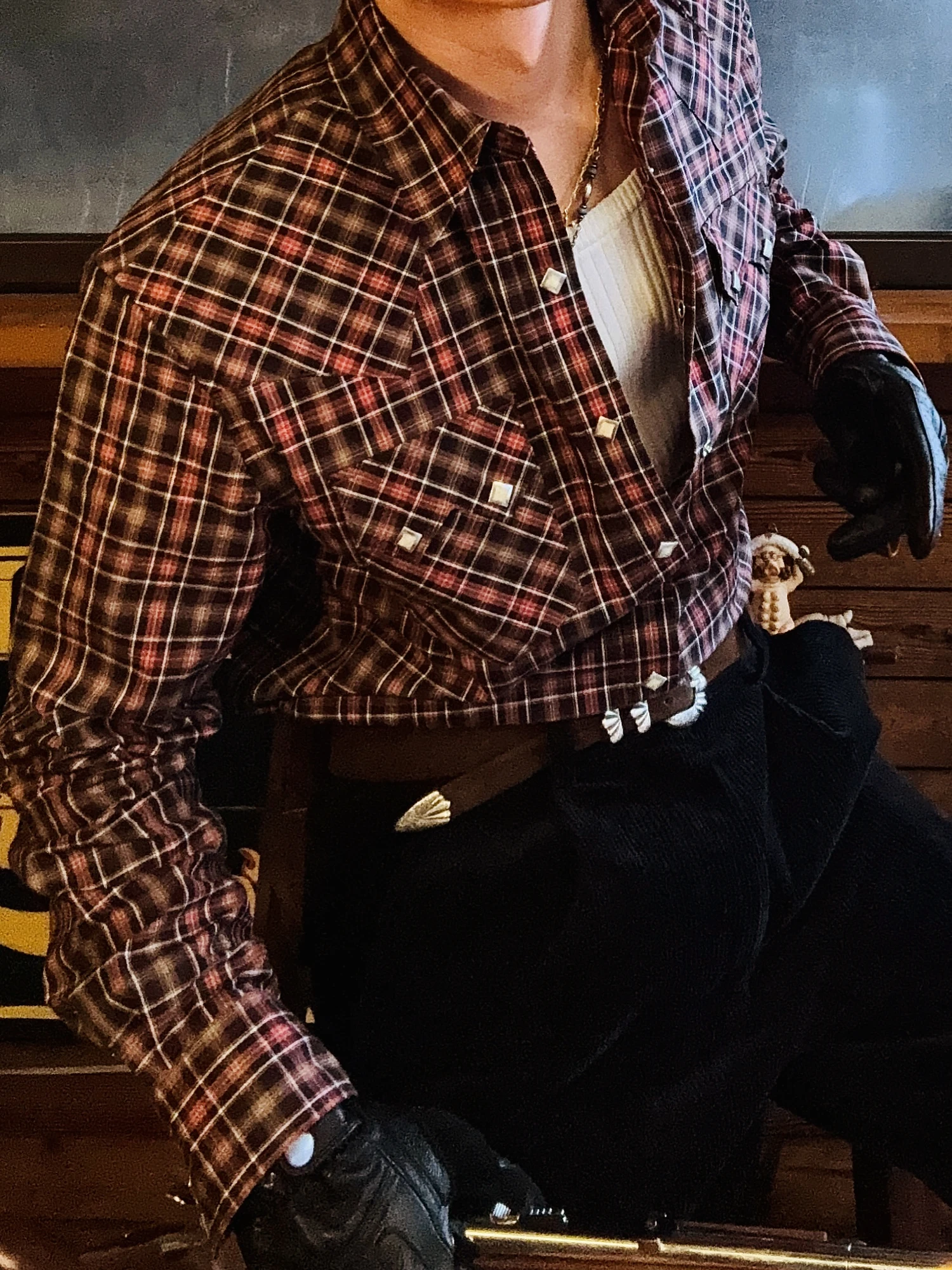 

Retro Western Cotton Plaid Long Sleeve Shirt Men's Loose Fit Button down Classic Style Spring 2026 Gold Shirt