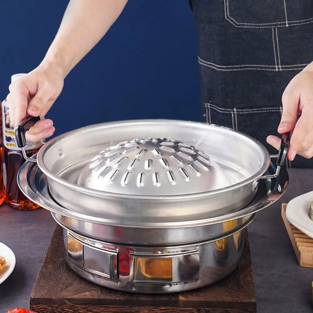2 in 1 Hot Pot Grill Pan Non Stick Aluminum BBQ Grill Even Heating Tabletop Cooker for Indoor Outdoor Camping Kitchen view 3