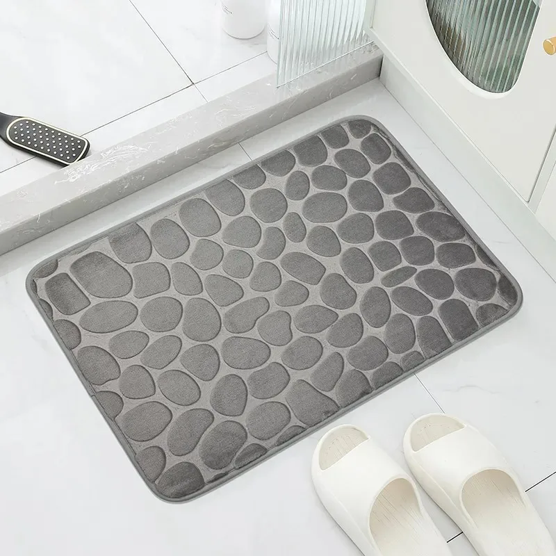 1pc Anti-Slip Cobblestone Bathroom Floor Mat, Soft Water-Absorbent Foot Pad for Shower Room, Toilet and Home Use