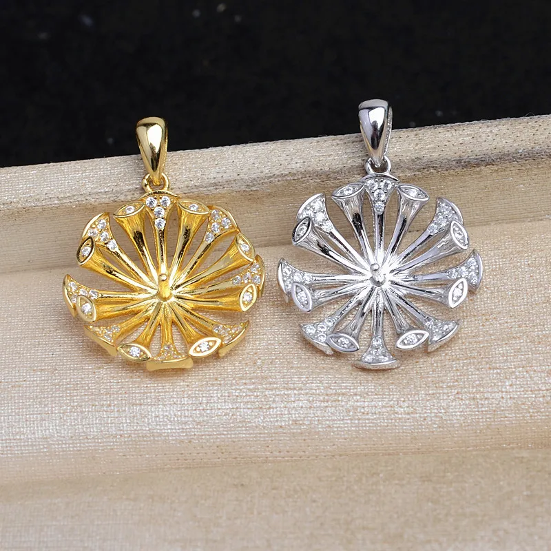 Wholesale 925 Sterling Silver Pendant Mounts Base Findings Settings Mountings Jewelry Fittings for 11-13mm Pearls 3pcs/lot