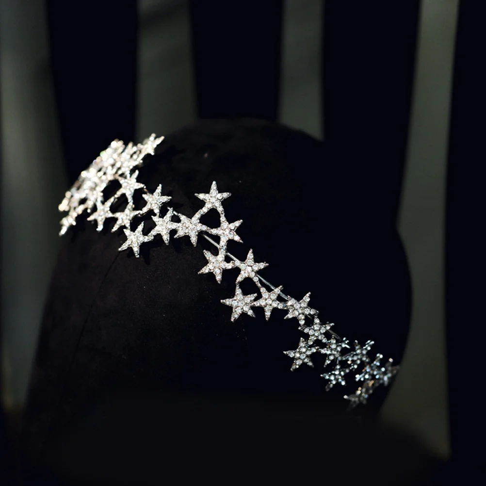 

Crown Rhinestone Pentagram Bridal Headdress Wedding Birthday Party Accessories Silver Comfortable Durable Easy Wear Any Occasion