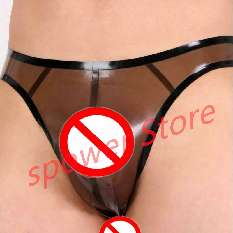 

Latex Briefs Sexy Fetish Rubber Shorts Thong Transparent Black Lingerie Underwear Handmade Cosplay Costume for Men