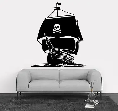 Nautical Home Decor Pirate Ship Caribbean Sea Wall Sticker Living Room Vinyl Ocean Sea Waves Decals House Removable Murals B-18