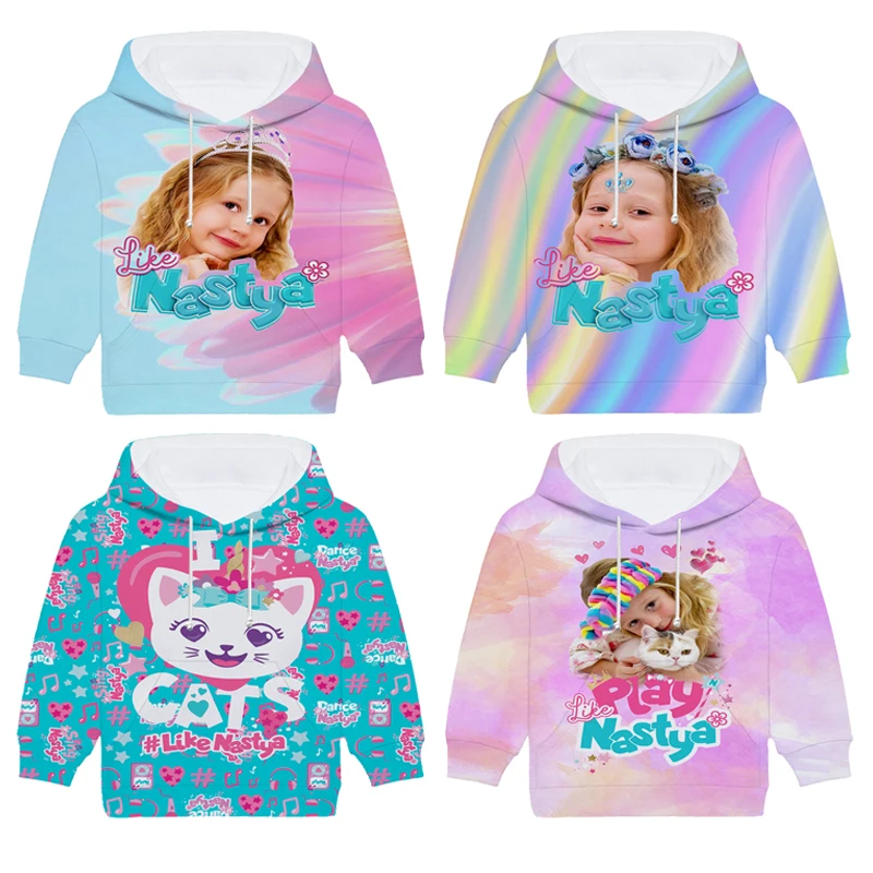 Like Nastya Sweatshirts Fashion Girls Long Sleeve Spring Autumn Hooded Tops Cartoon asual Sports Hoodies 4-10 Years Old