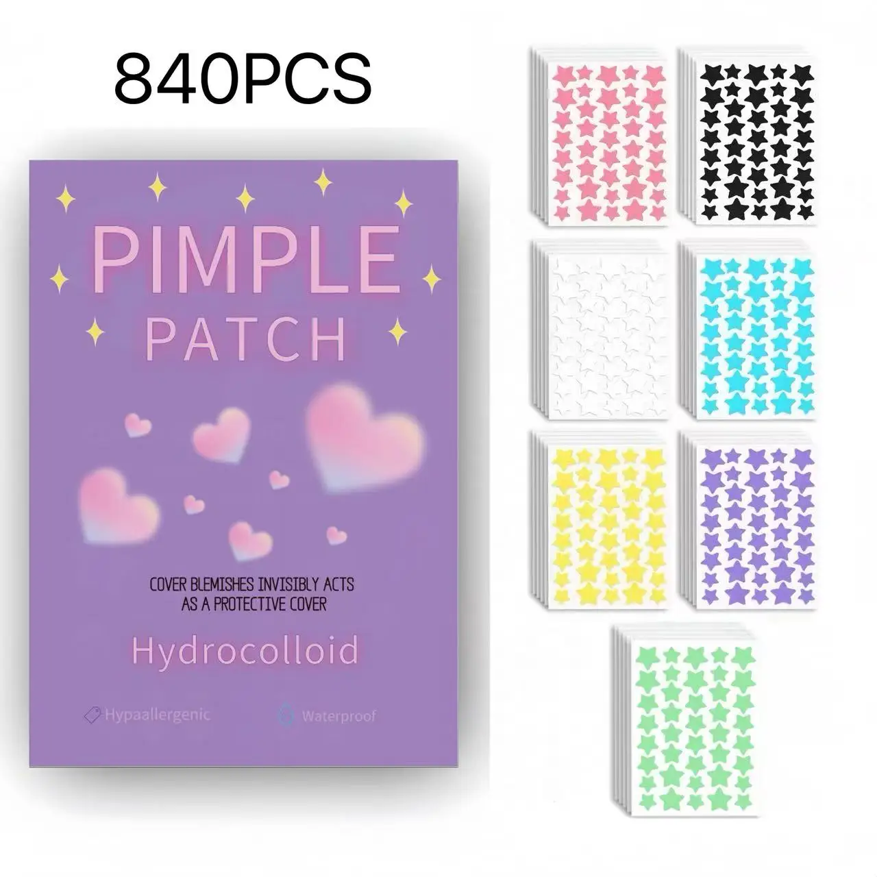 رقعة بثرة لطيفة، 840 قطعة، سبعة ألوان، رقعة حب الشباب مع تصميم، ملصق جيراوات، مناسب للعديد من المناسبات مثل الملابس