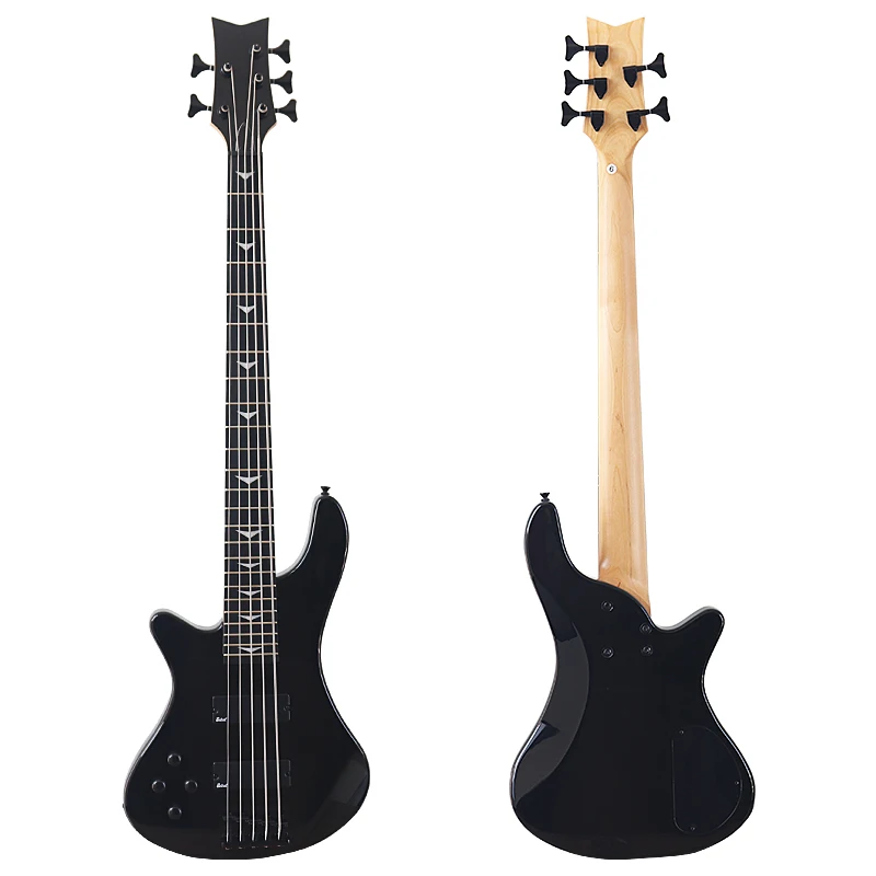 Left Hand 5 String Bass Guitar Black 43 Inch Electric Bass Guitar High Gloss Solid Basswood Body with Canada Maple Neck