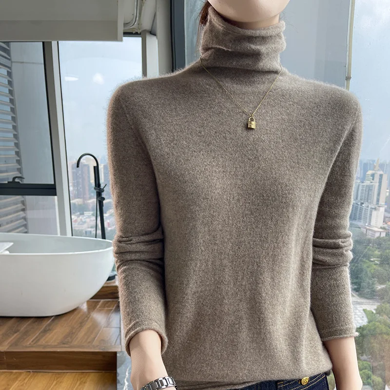 

Women High Collar 100% Cashmere Sweater Autumn Winter Warm Knitted Pullover Elegant Fashion Woman Soft Shirt Tops New Arrival