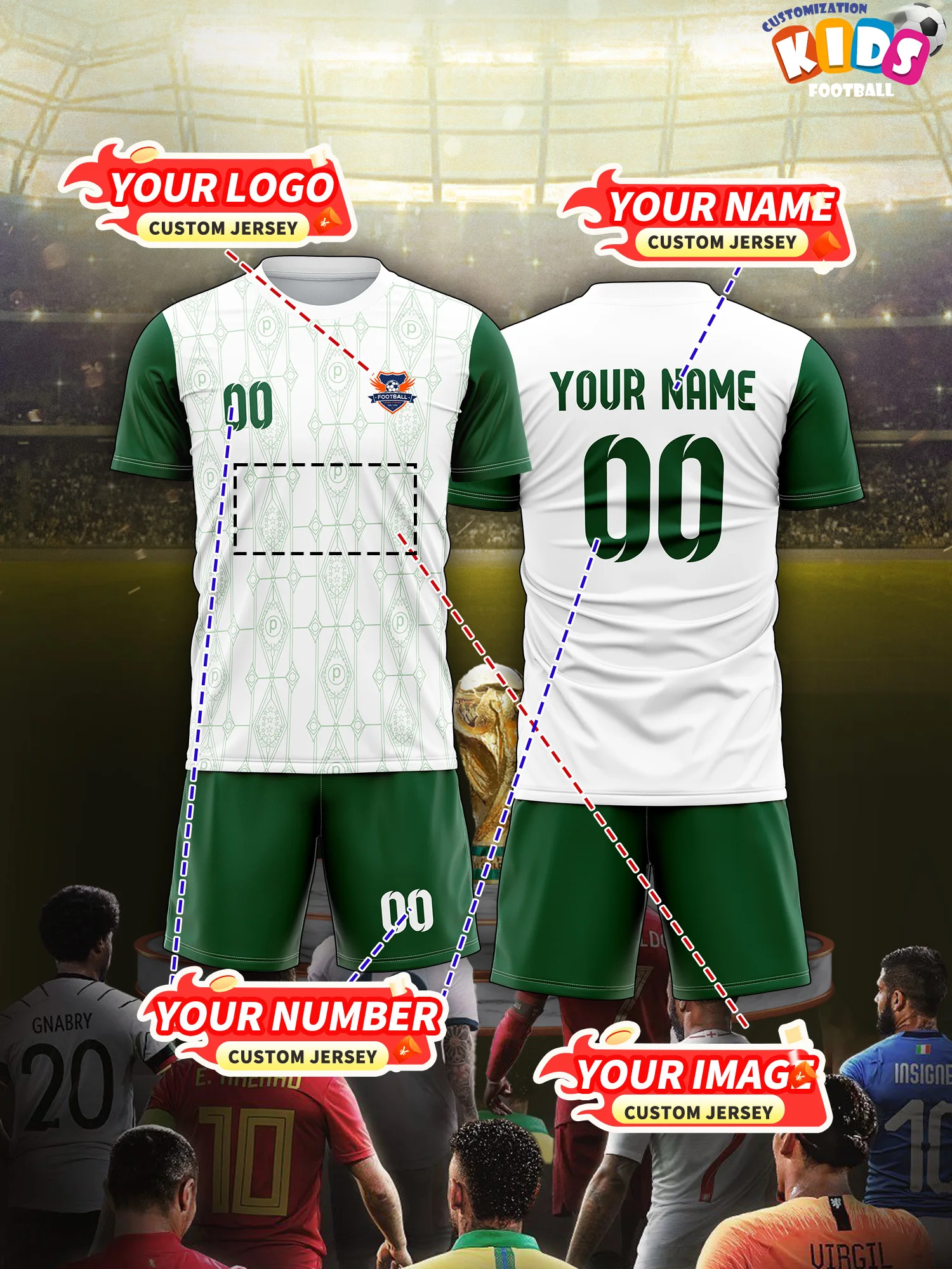 2026 Children's Custom Name and Number Sports V-Neck Jersey, Quick-Drying, Stylish, Heat-Sublimation Technology, Casual Wear