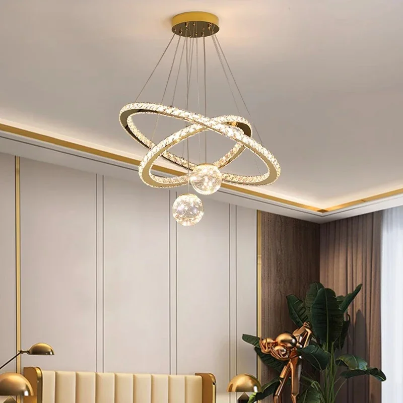 Nordic Simple Home Decor Ring Crystal Led Pendant Lamp Dimmable for Living Dining Table Room Bedroom Ball Hanging Light Fixture