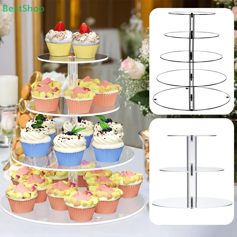 Acrylic Paper Cupcake Stand 3/4/5 Layer,Transparent Round Wedding Party Tower Multi-Layer Dessert Display Rack