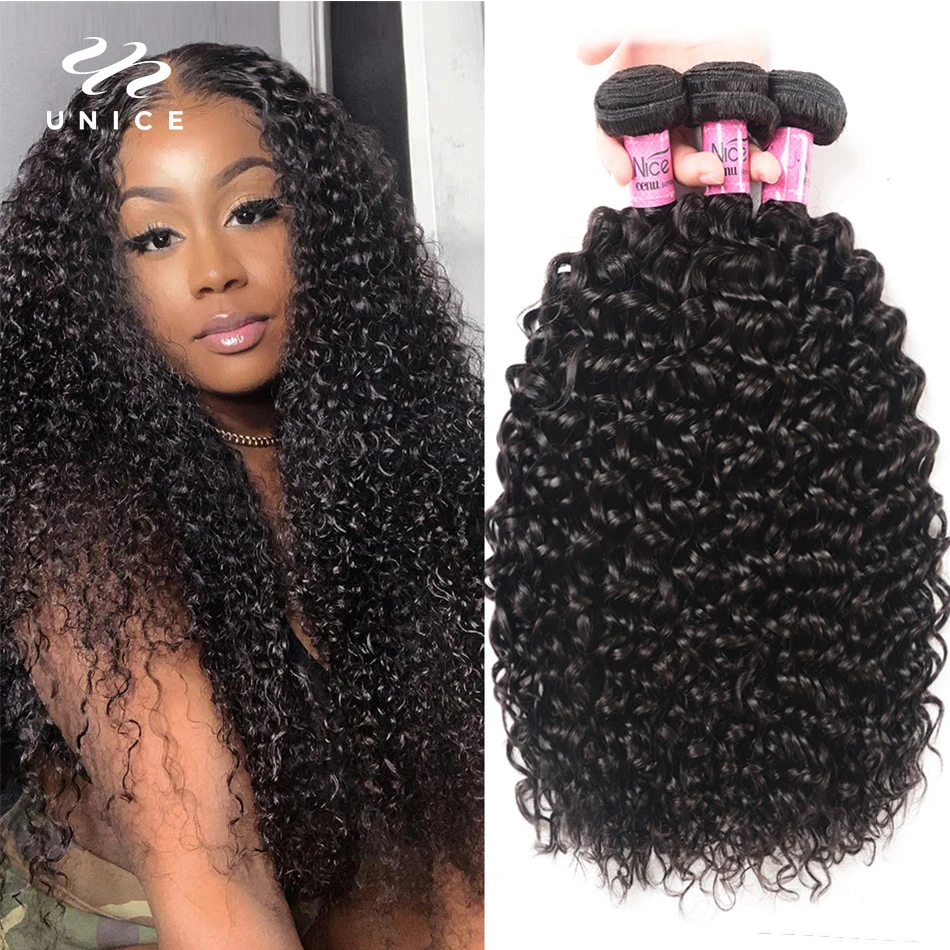 UNice Hair Curly Weave 100% Human Hair Bundles Remy Hair 8-26 Inch Brazilian Hair Bundles Natural Color 10A 1/3/4 Bundles Deal