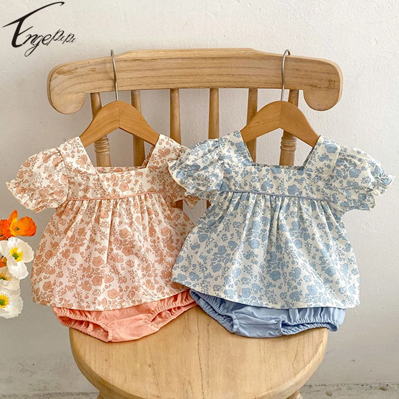 

Toddler Girls Suit Clothes Short Sleeves Top+Bread Shorts 2pcs Suit Infant Baby Girls Floral Princess Summer Girls Clothes