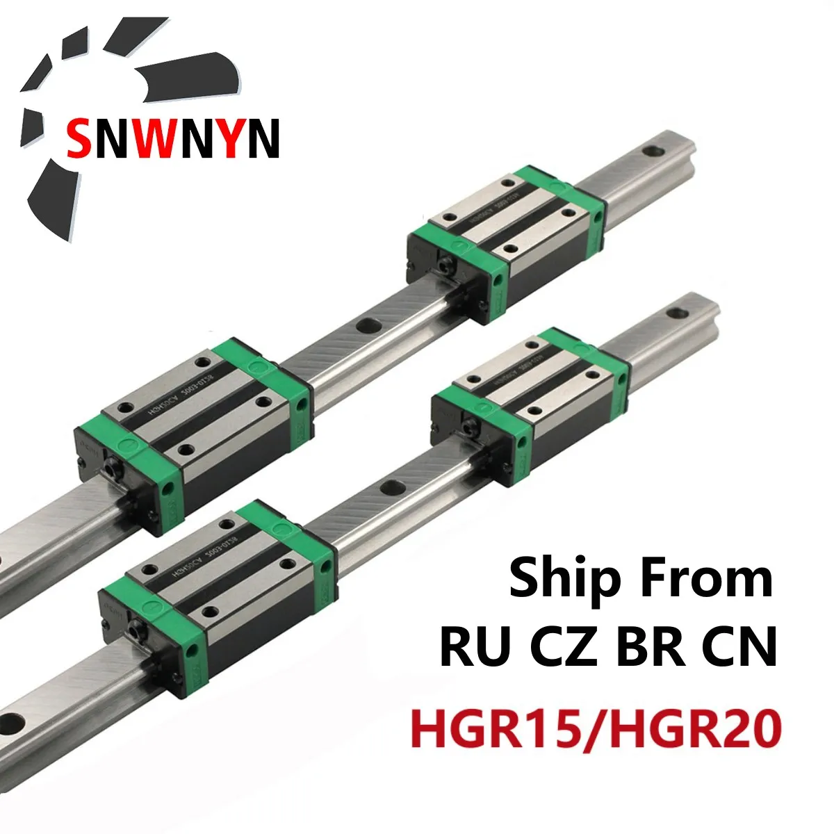 HGR20 HGR15 Square Linear Guide Rail 2pc+4pcs HGH20CA/HGW20CC HGH15CA Flang Slide Block Carriages For CNC Router Engraving