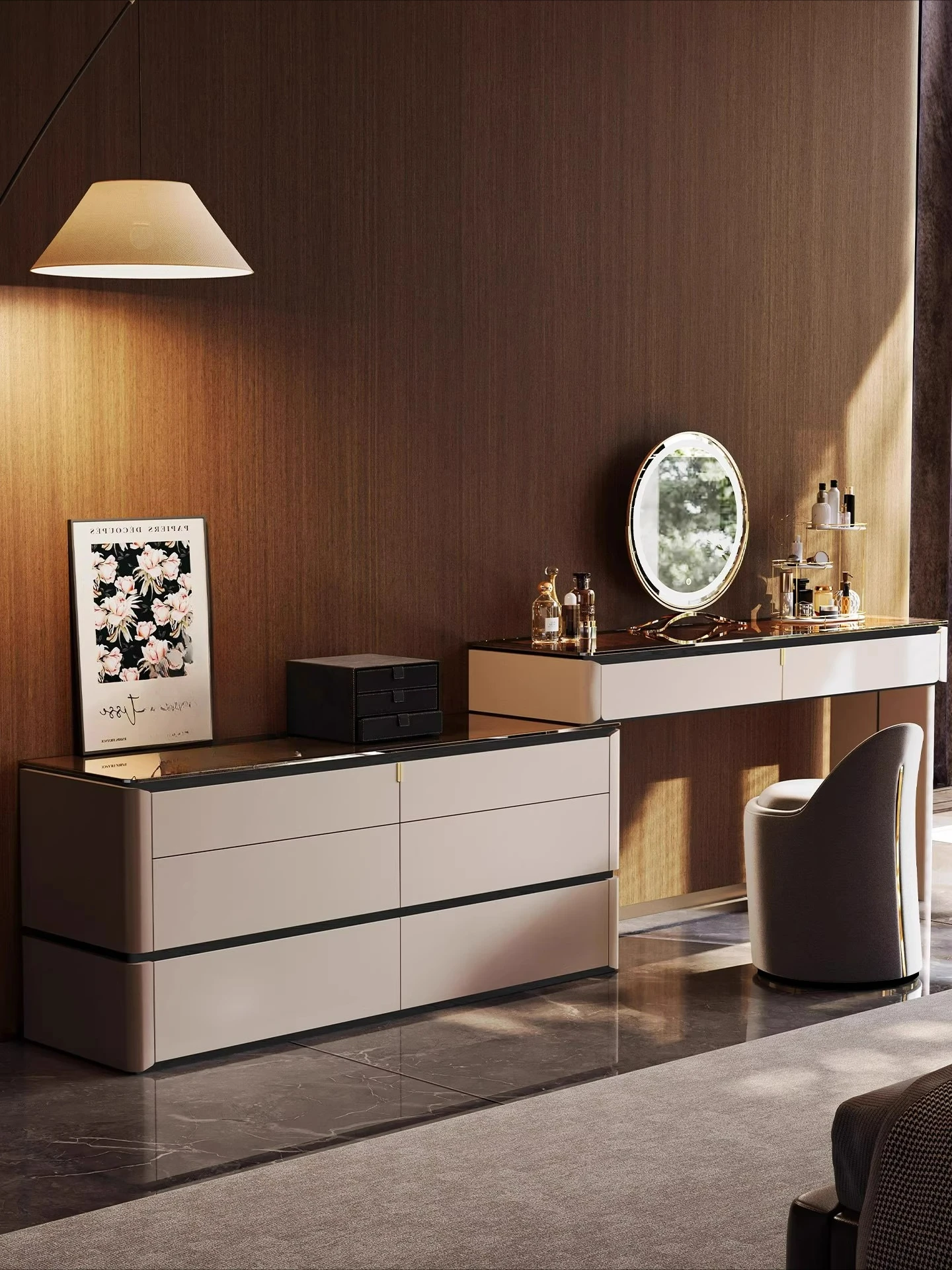 

LTT Italian bedside dresser chest cabinet integrated bedroom light luxury simple retractable makeup table