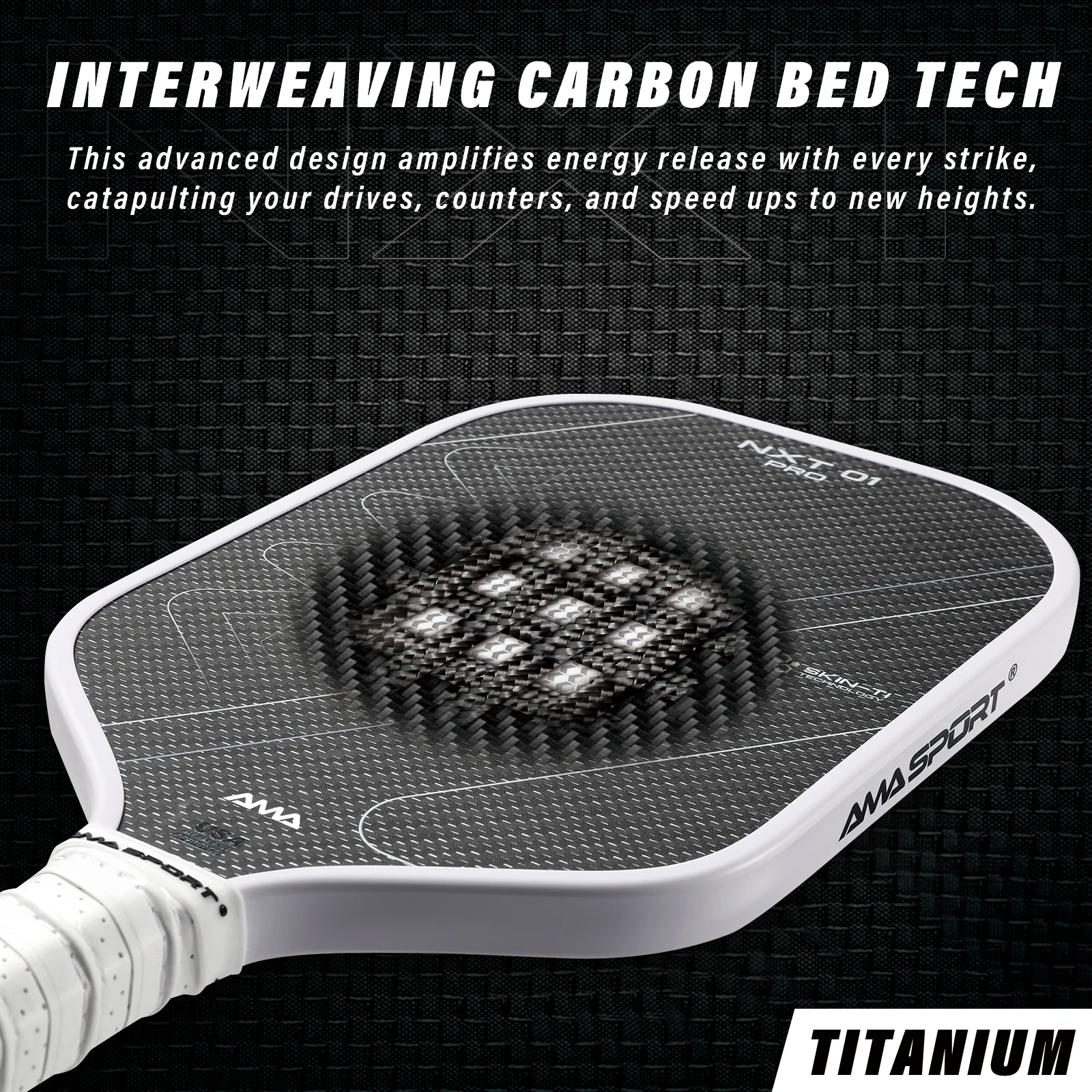 AMASport SkinTi Pickleball Racket 18K Carbon Fiber Interweaving Layer & Titanium Integration Provides Unmatched Control