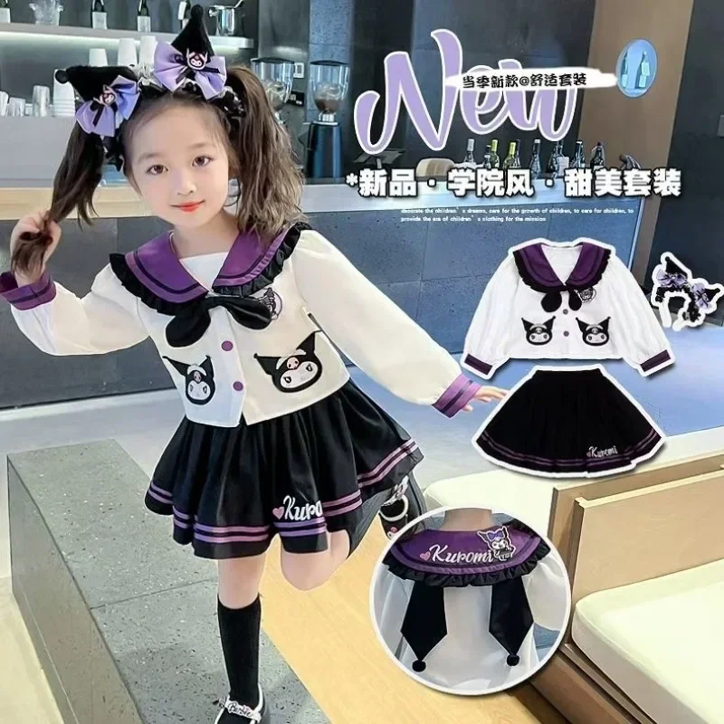 

Kuromi Anime Sanrio Jk Skirt Shirt Set Cute Cartoon Kawaii Fashion Long Sleeve Pleated Dress Children Fashionable Clothes Gifts