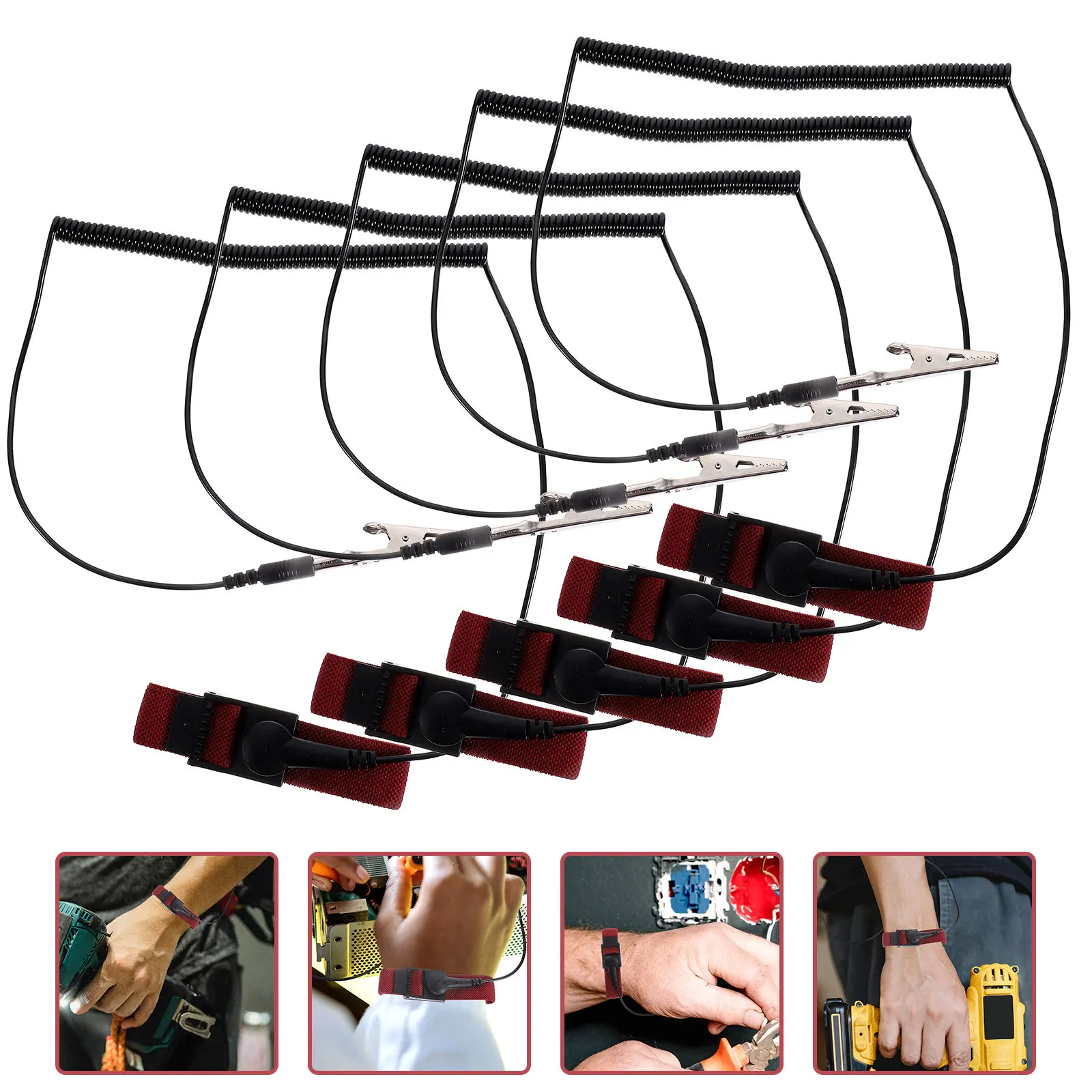 5Pcs Comfort Fit Adjustable Anti Static Wristband Esd Grounding Strap for Laptop Desktop Repair Hardware Replacement Protection