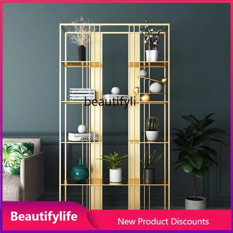 

SMT07 Light luxury bedroom wrought iron bookshelf floor-to-ceiling gold shelf living room partition display rack