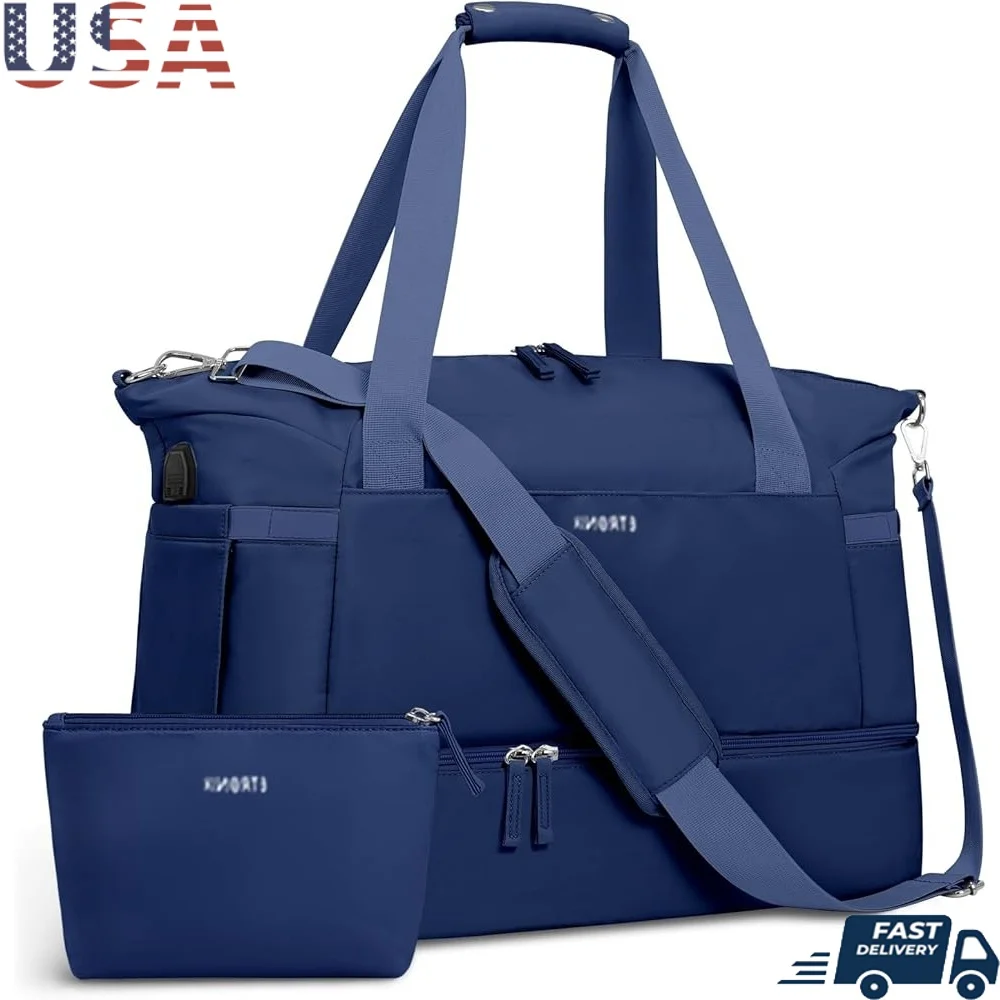 

Multi-function Gym Bag Women USB Charging Travel Duffel Bag Wet Pocket Shoe Compartment Weekender Overnight Carry-on Sports Bag