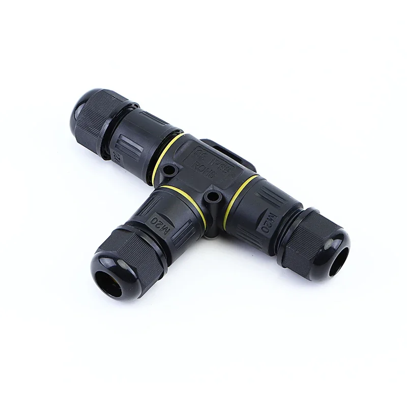 2pcs IP68 Waterproof Cable Connector T-Type 3-Way Splitter Junction Box for Outdoor LED Lighting, Security System Wiring