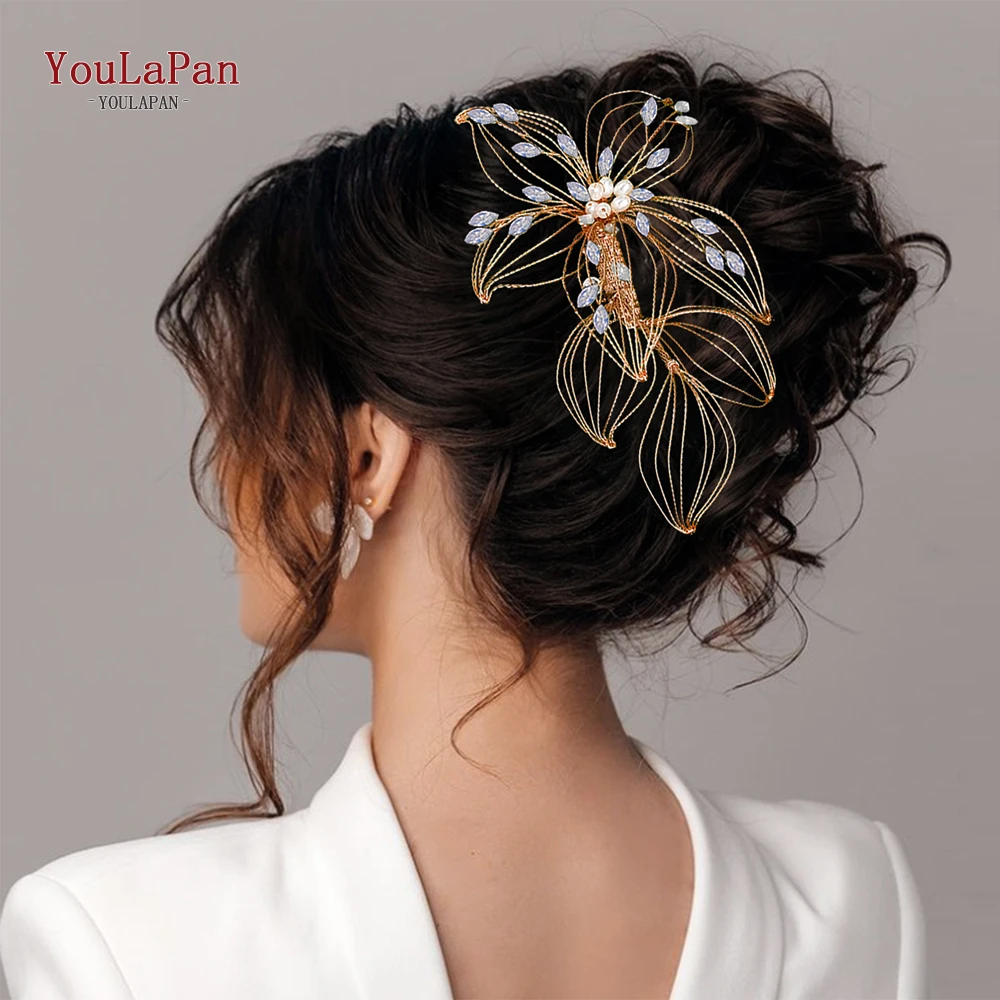 YouLaPan Handmade Hollow Flower Bridal Hair Comb Headwear Opal Rhinestone Hair Jewelry Wedding Tiaras Hair Accessories HP257
