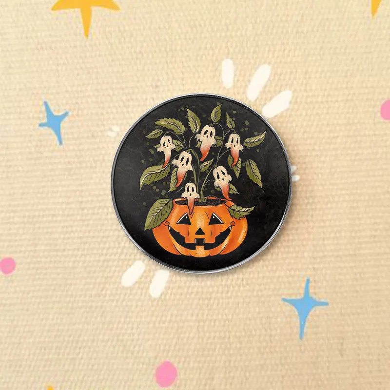Halloween Vintage Tattoo Style Pumpkin Ghost Plant UV Printing Pin Spooky Vegetable Brooch Backpack Lapel Badge Jewelry Gift