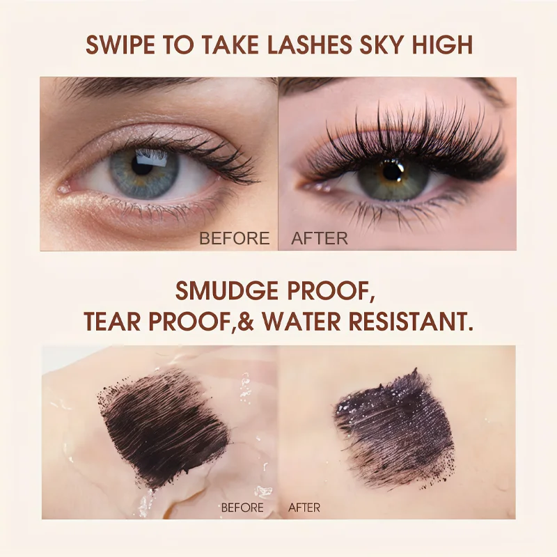 ماسكارا سوداء مقاومة للماء برؤوس فرشاة مزدوجة، تكثيف وتطويلها، تجعيد وتنعيمها، سريعة الجفاف، خالية من التكتل #2