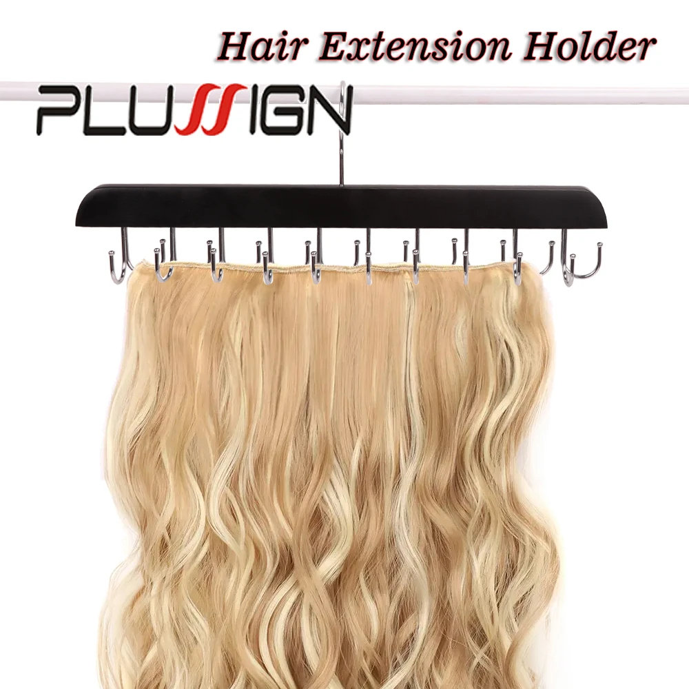 

Double-sided Usable Hangers Black/Burlywood Wooden Wig Storage Hair Hanger With 20 Stainless Steel Hooks For Hair Extensions