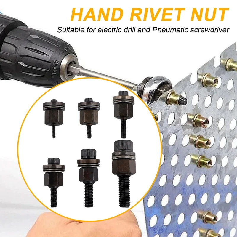 Mão Rivet Ferramenta Steel Head Set, Manual Riveter Substituir, Dica Porca, Mandril Cabeça, M3, M4, M5, M6, M8, M10, 6pcs