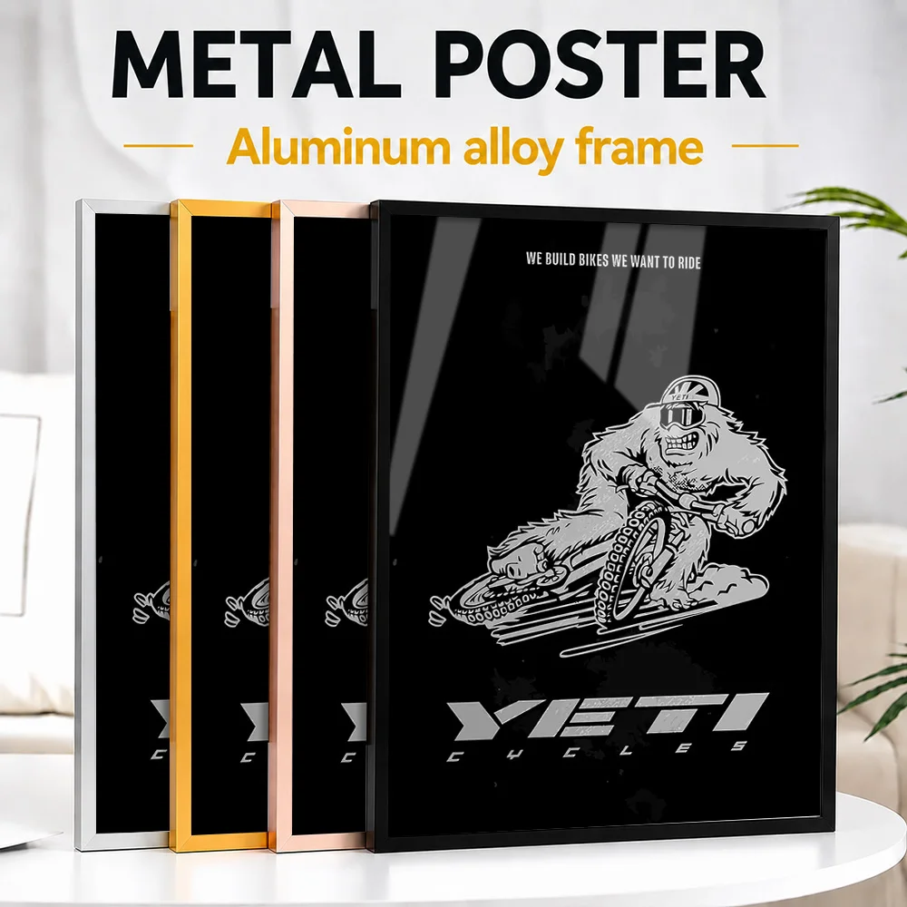 Yeti Cycles We Build Bikes Framed Metal Poster Personalized Photo Scenic Road Style Wall Art For Garage Premium Collector Gift