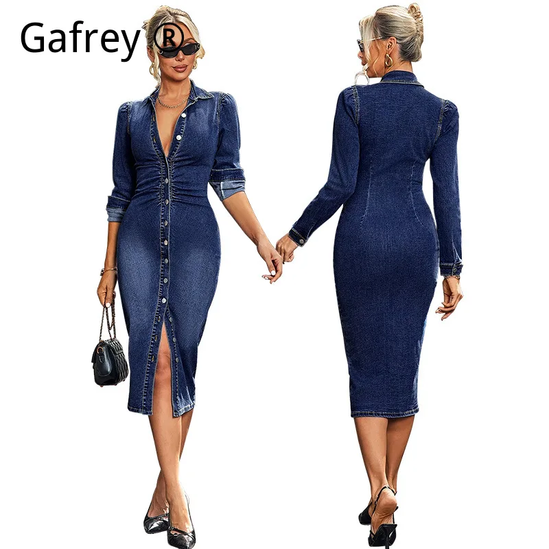 

2026 New Arrival Sexy Plus Size Denim Dress Long Sleeve Fashion Bodycon Jean Mini Dress for Women Summer Party Wear