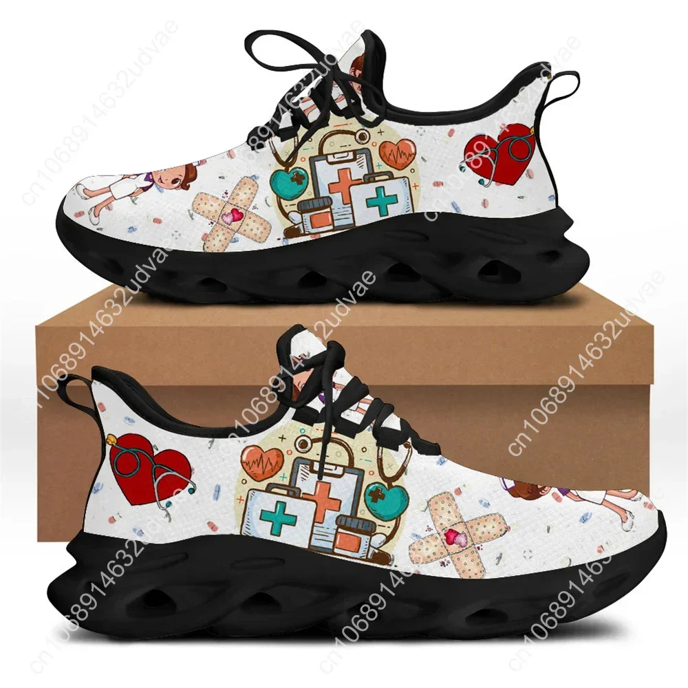 White Nursing Shoes For Women Cute Cartoon Nurse Women Sneakers Brand Design Doctor Medical Printed Light Lace-up Flats Zapatos