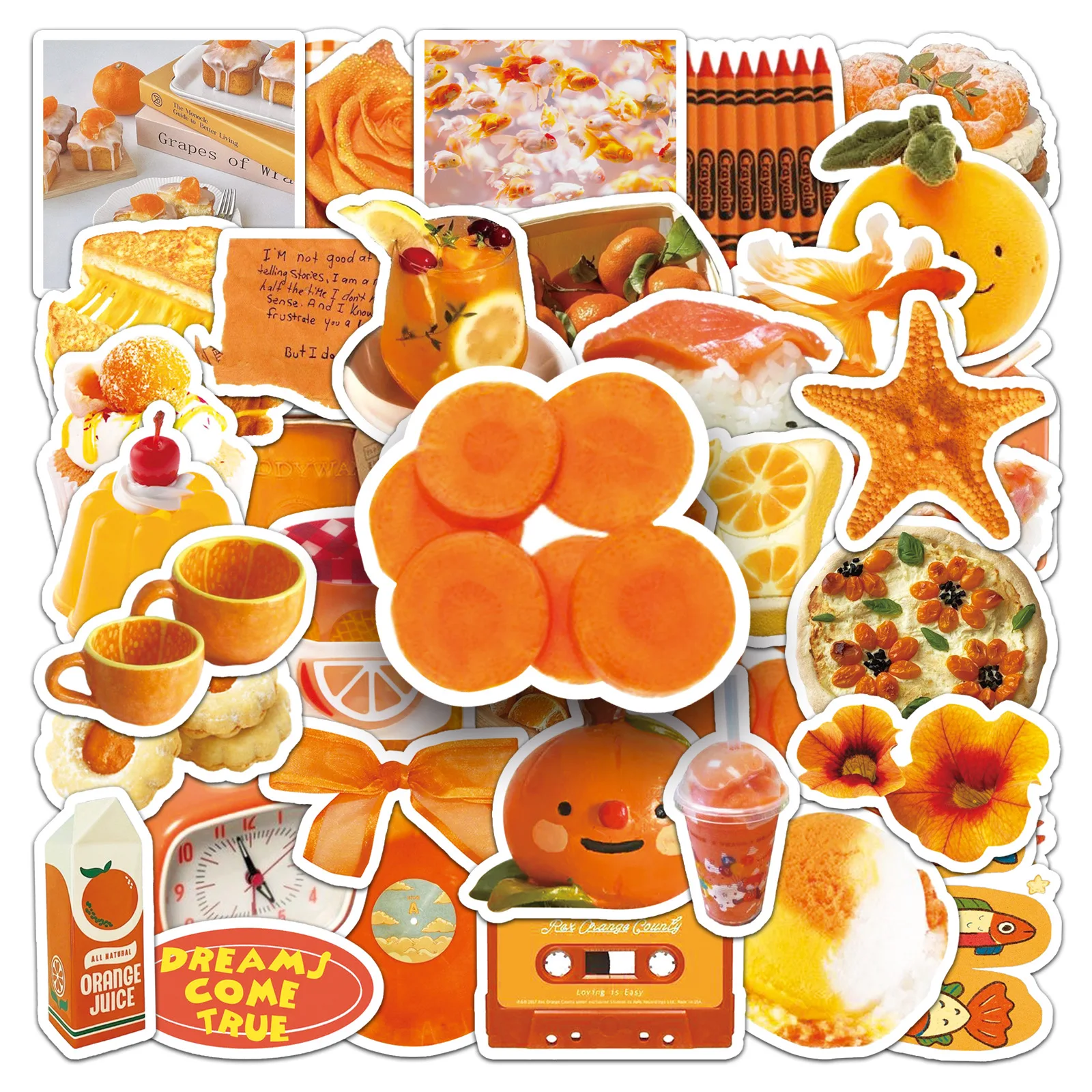 50-Pack Orange Graffiti Stickers for Laptop Skateboard Water Bottle Guitar Notebook Decorative Stationery Decals in INS Style