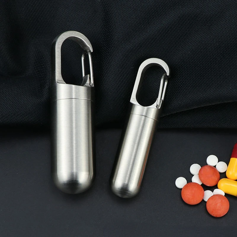 Stainless Steel Waterproof Portable Medication Organiser Sealed Box Pendant Creative Sealed First-Aid Pill Tablet Container Gift