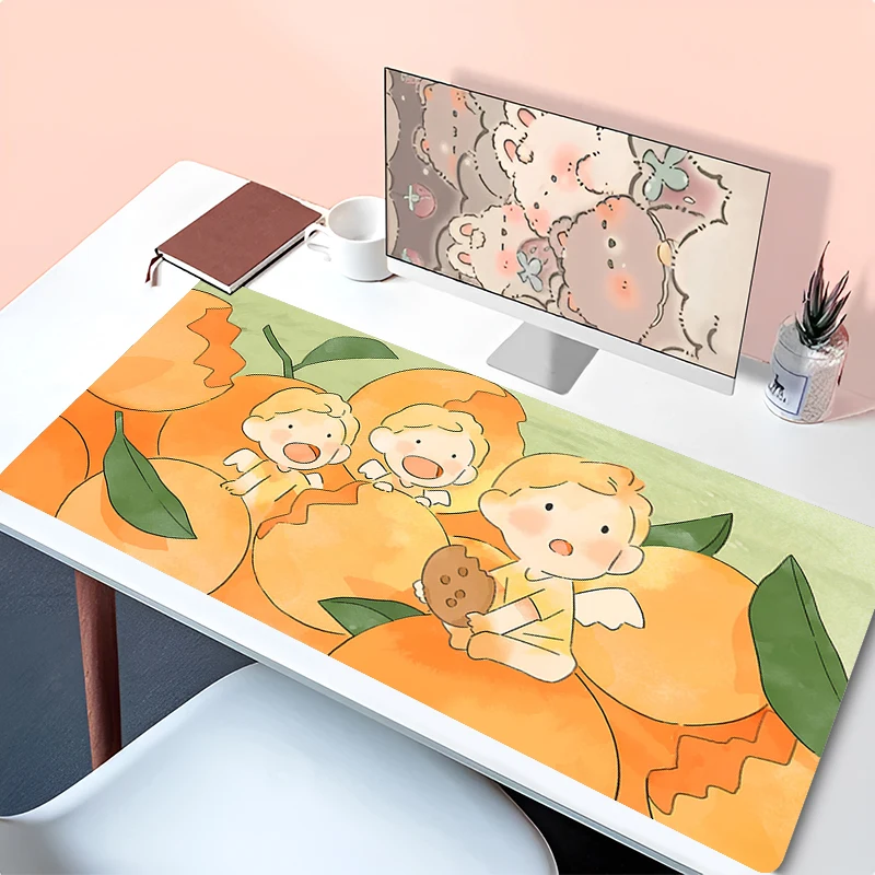 Persimmon Bunny Desk Mat Gaming Accessories Mausepad Kawaii Keyboard Mousepad Gamer Extend Pad XL Mouse Pad Cute Anime Table Mat