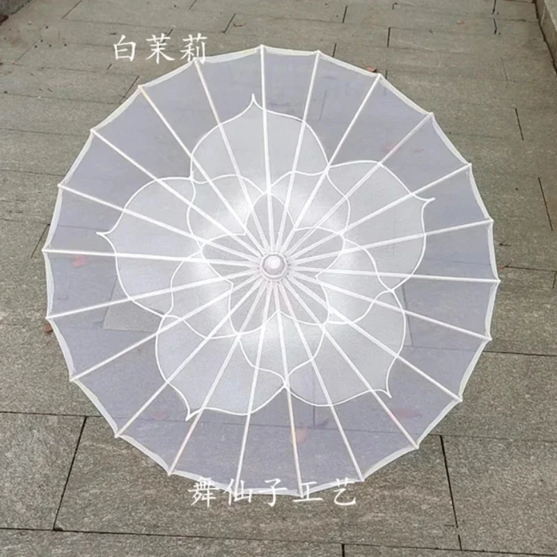 Jasmine Blossom Performance Dance Umbrella Transparent Silk Chinese Style Classical Qipao Show Umbrella Silk Dance Prop