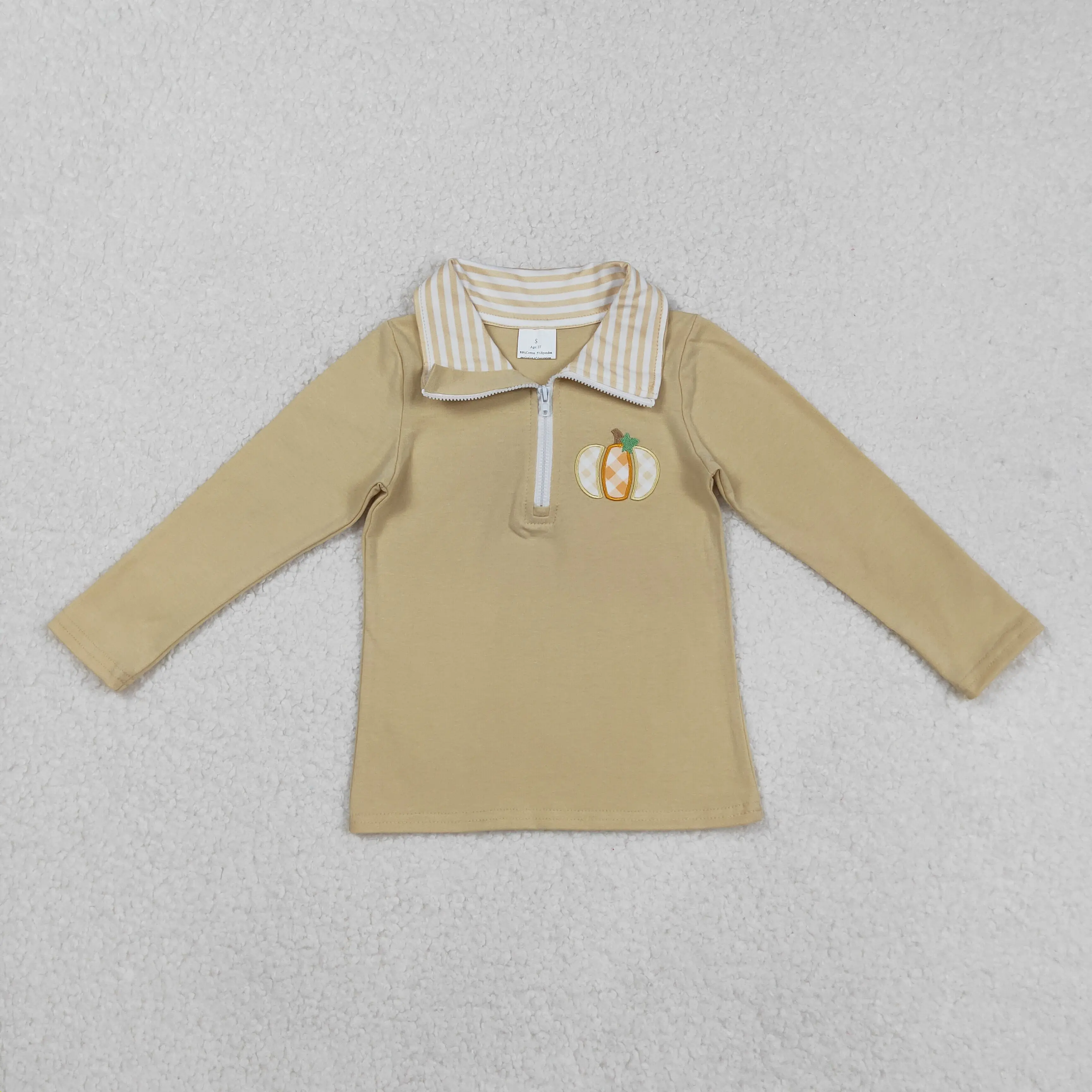 

8.26y Boys Thanksgiving Long Sleeve Zipper Top Wholesale Boutique Embroidered Pumpkin Orange Cute Fashionable Kids Clothing