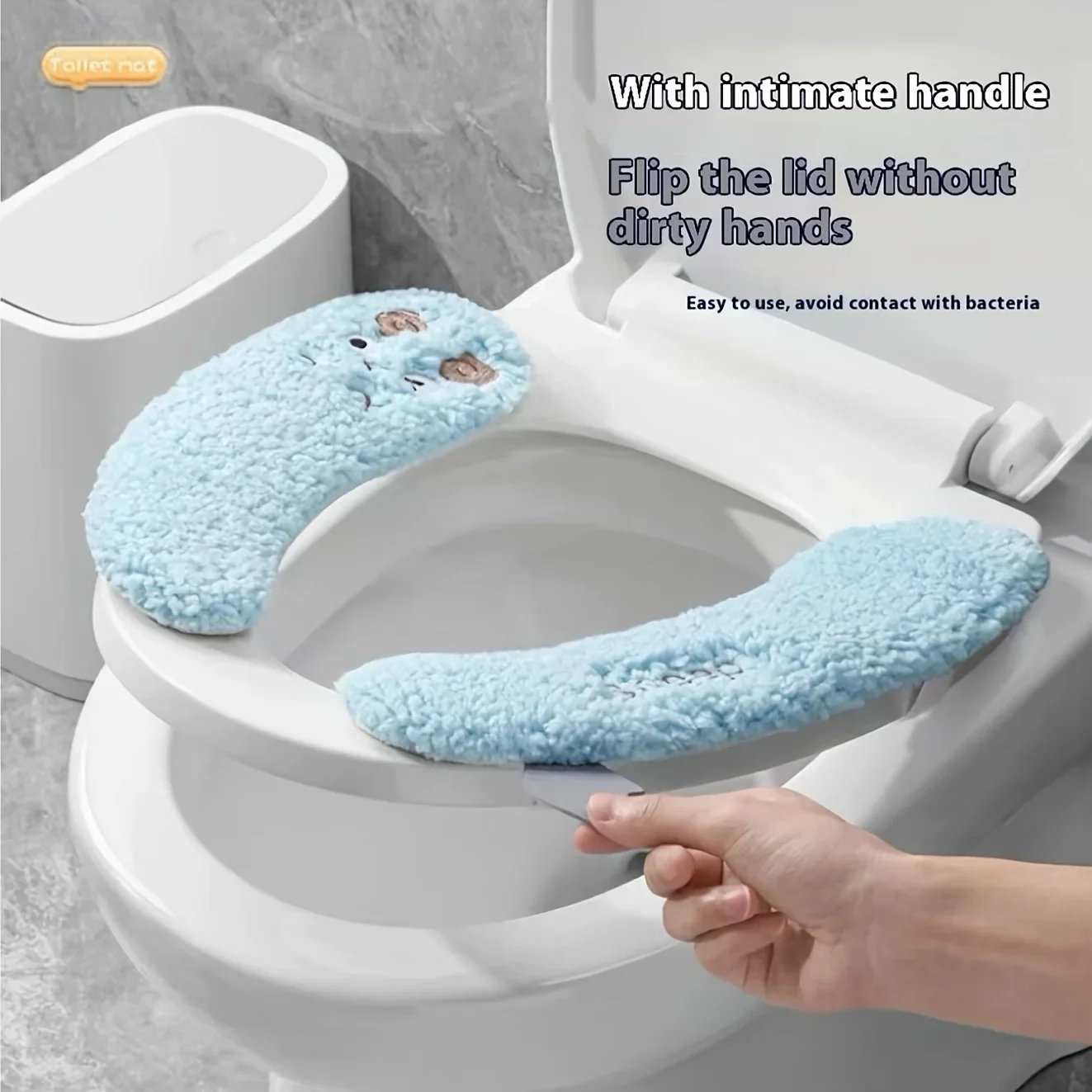 Thickened Warm Plush Sterile Toilet Seat Cover -1 Pair, Adhesive, Suitable for All Seasons, Hand Washable Polyester Material - view 4