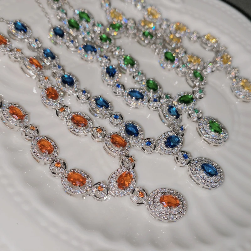 

ML-YSS Mossan styleVintage Court Tanzanite Blue Necklace Haute Design 18K Colourful Zirconia Flower Pendant