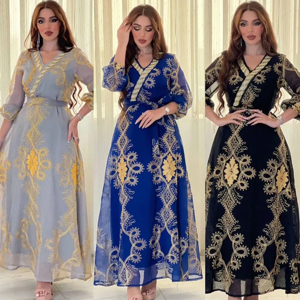 

Eid Long Dresses for Women Jalabiya Dress Muslim Abaya Mesh Embroidery Ramadan Maxi Robe Moroccan Caftan Party Vestidos 2024