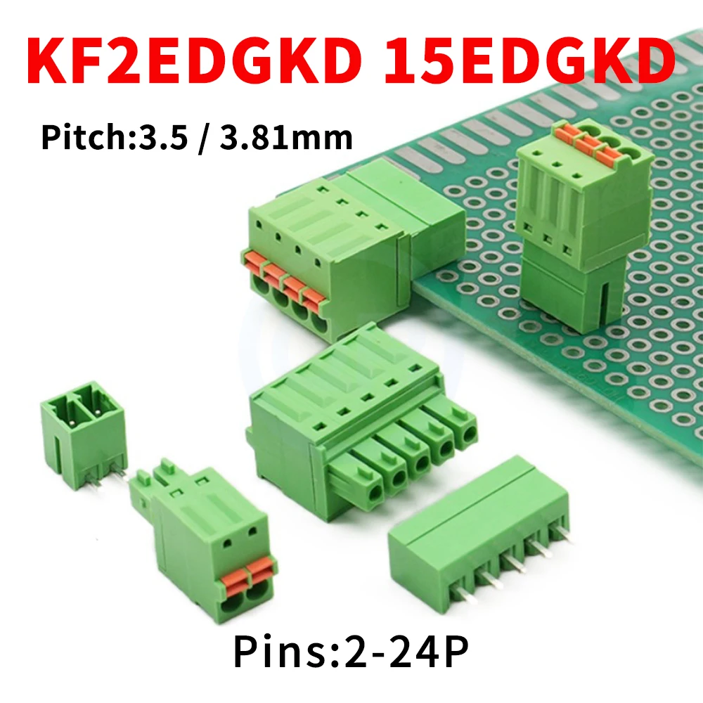 (5 PCS) KF 2EDGKD + 2EDGVC 2EDGRC 3.5 3.81mm 15EDGKD + VC RC Plug-In PCB Spring Press with Straight Curved Header Complete 2~24P