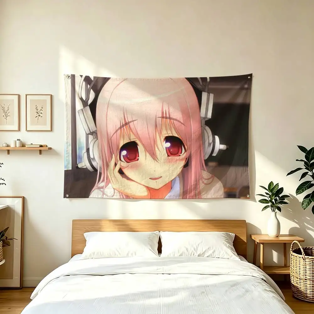 S-Super Sonico A-Anime  Flags for Bedrooms Home Decor Items Outdoor Decors Garage Decoration Flaga