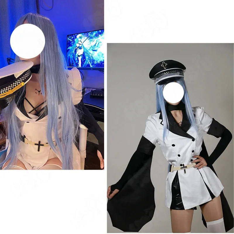CyEsdeath شعر مستعار تأثيري ازياء الألياف شعر مستعار اصطناعي أنيمي akame ga قتل شعر مستعار تأثيري ازياء 「HSIU 」 الإمبراطورية الأبيض موحدة Esdeath W