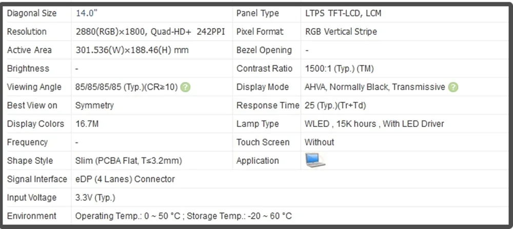 B140QAN04.H 14.0 inch Laptop LCD Screen Display IPS Panel QHD 2880x1800 Non-touch