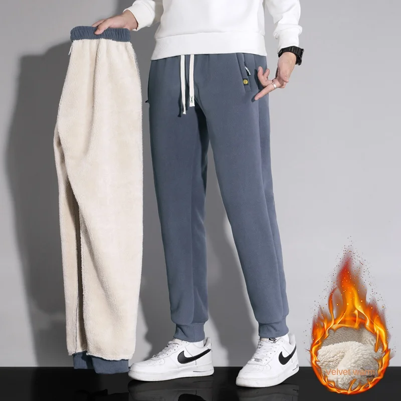 

Men's winter warm polar fleece jacket solid color casual pants Autumn Sports jogging Training Pants Large Size Fat Pants M-8XL