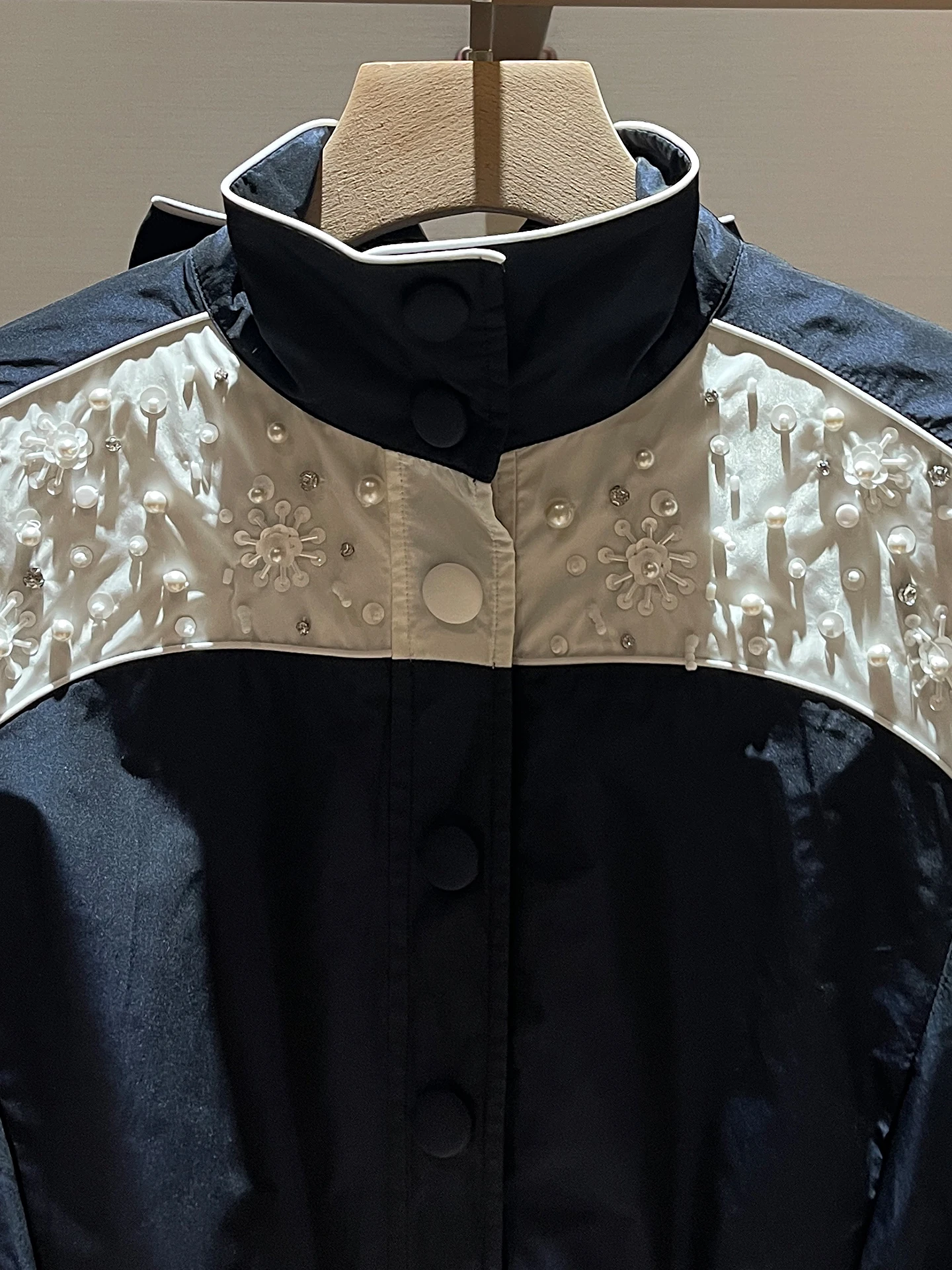 

Ele American Sle Long Sve Jaet Women's Autumn New Knot Embellied Outerwear Color Blo Stand Collar