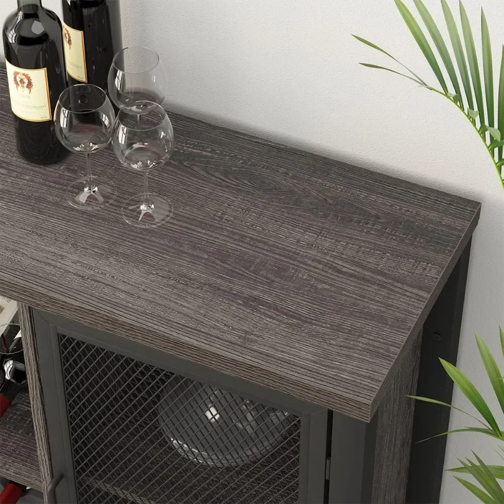 Wine Bar Cabinet, Rustic Coffee Cabinet for Liquor and Glasses, Kitchen Sideboard Buffet with Rack Storage