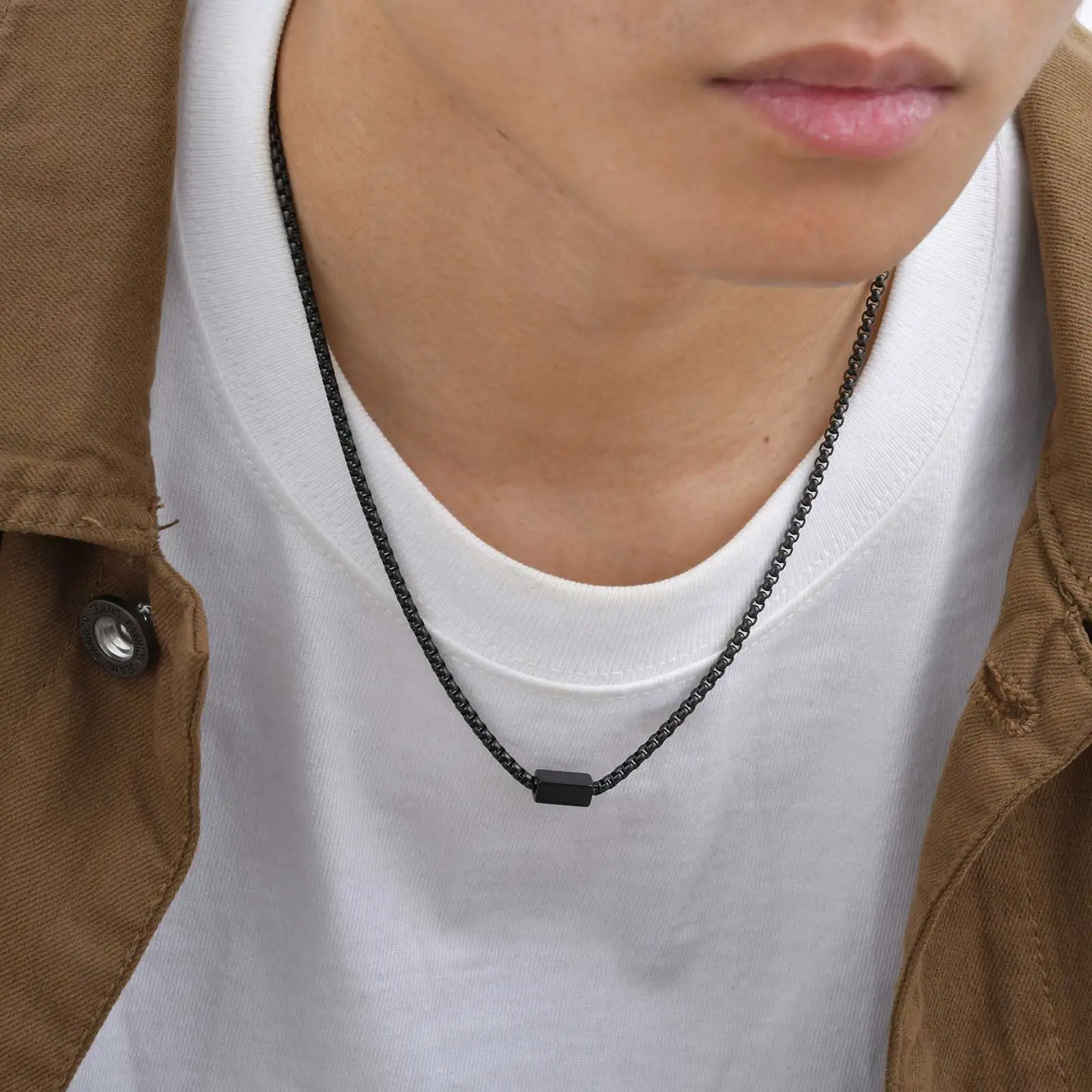 Free Custom Necklace for Men Boys,Personalized Names Words Stainless Steel Square Box Chain Collar Gift - Image 2