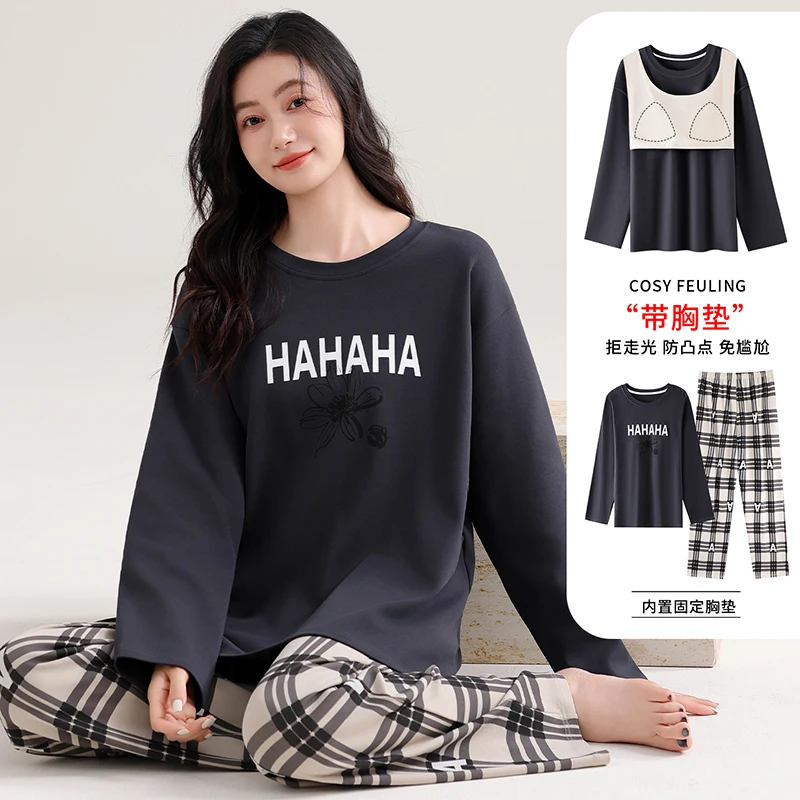 

Высококачественные весенне-осенние женские пижамы из 100% хлопка, женские повседневные пижамы с длинными рукавами